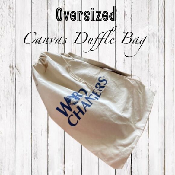 WORLD CHANGERS Logo Canvas Duffle Bag Large OVERSIZED 28x19” Draw String Vintage - Picture 2 of 12
